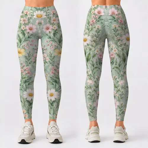 Seafoam Wildflower Blooms for Spring Wellness and Everyday Active Style Leggings