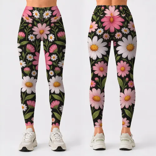 Pink And White Daisies for Yoga, Pilates, and Everyday Outings Leggings