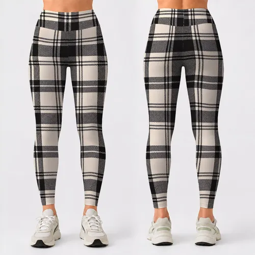 Black Ivory Tartan Checks for Yoga Pilates and Everyday City Style Leggings