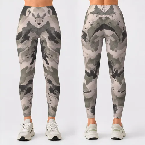 Ivory Charcoal Camouflage for Yoga Pilates and Everyday Casual Style Leggings