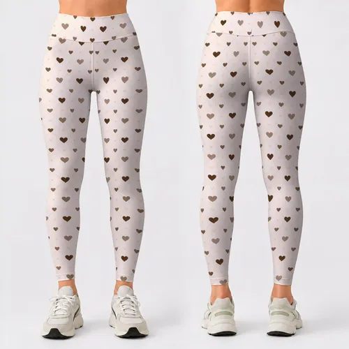 Tiny Cocoa Hearts And Ivory Diamonds For Romantic Studio To Street Style Leggings
