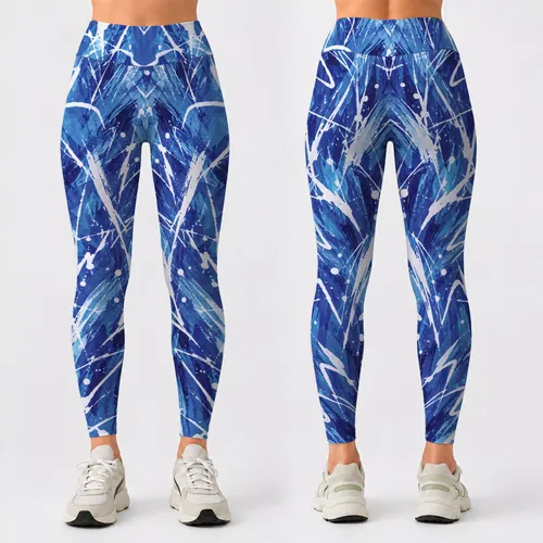 Cobalt Blue White Abstract Lines For Yoga Pilates And Everyday Activewear Leggings