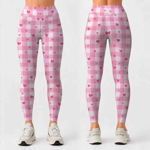 Pink Gingham Hearts for Yoga, Pilates, and Everyday Errands for Women Leggings