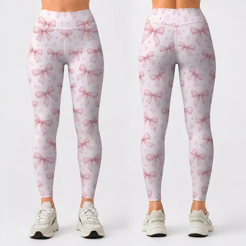 Pink Bowknot Motifs for Sweet Everyday Style and Activewear for Women Leggings