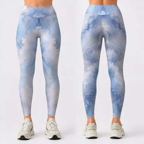Blue Gray Cloud Wash For Yoga Pilates And Everyday Active Living Leggings