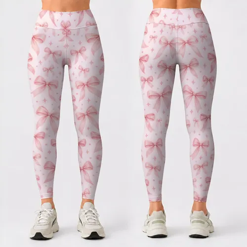Blush Pink Bow Motifs for Yoga, Pilates and Everyday Studio-to-Street Style for Women Leggings