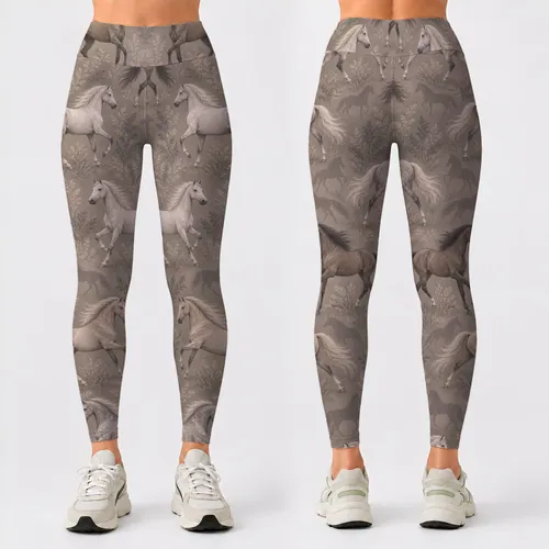 Elegant Galloping Horses for Pilates, Gym Workouts and Everyday Equestrian Style Leggings
