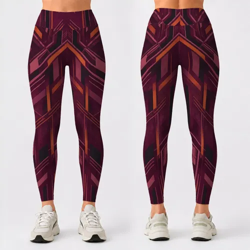 Burgundy Geometric Lines for Yoga, Pilates and Everyday Movement for Active Women Leggings