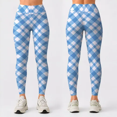 Blue Diamond-Cross Gingham Style for Yoga, Pilates and Everyday Errands for Women Leggings