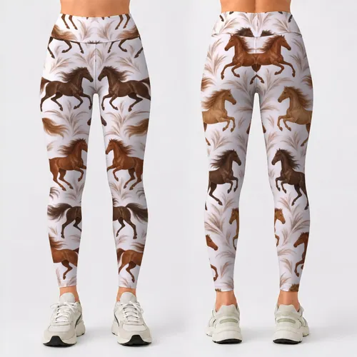 Chestnut And Dark Galloping Horses for Pilates, Gym Days and Everyday Country Style Leggings