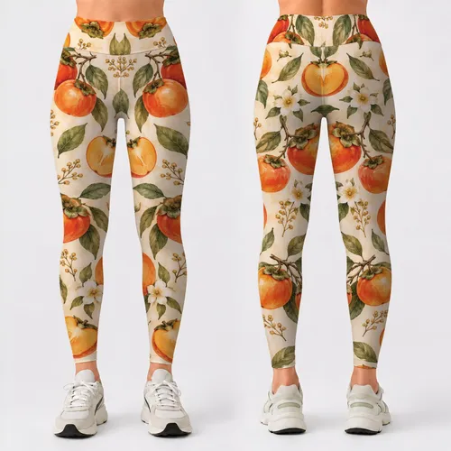 Watercolor Persimmon Fruit for Pilates, Yoga and Everyday Wellness for Women Leggings