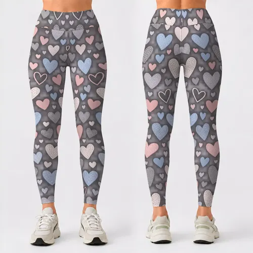 Pastel Heart Motif for Yoga, Pilates and Everyday Errands for Women Leggings