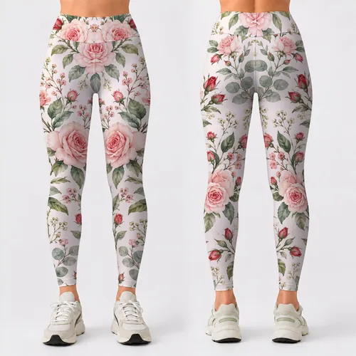 Blush Rose and Sage Botanicals for Yoga, Running and Everyday Wear Leggings