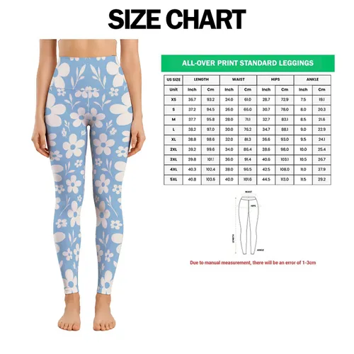 Soft Blue And White Daisy Blooms For Yoga, Pilates, Errands And Everyday Spring Style Leggings