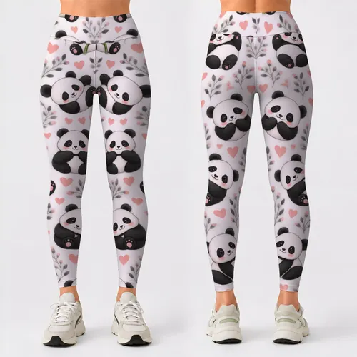 Kawaii Panda Hearts And Blossoms For Yoga, Pilates, And Everyday Adventures Leggings