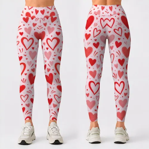 Red Heart Motifs for Yoga, Pilates, and Casual Everyday Style for Women on the Go Leggings