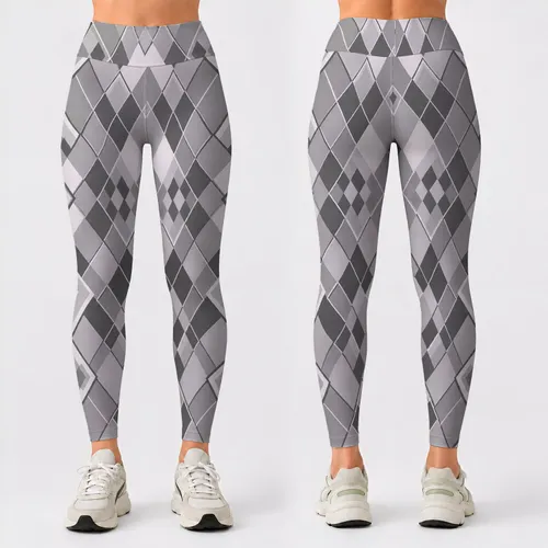 Silver Gray Diamond Geometry for Yoga, Pilates and Everyday Studio Style for Women Leggings