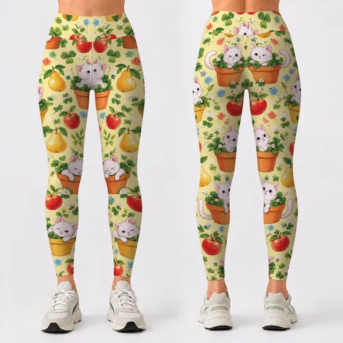 Playful Kittens in Fruit Cups for Cheerful Yoga and Everyday Wellness for Active Women Leggings