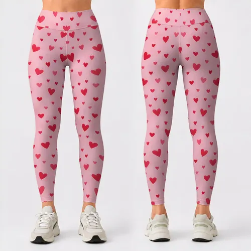 Tiny Red Hearts on Blush Pink for Yoga, Pilates and Everyday Casual Activewear Leggings