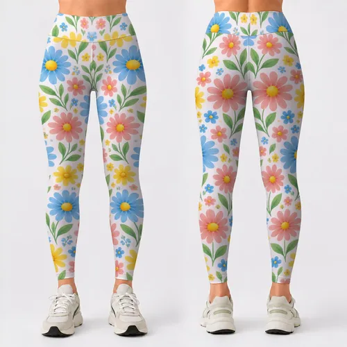 Colorful Daisy Blooms for Cheerful Studio Workouts and Sunny Weekend Walks for Women Leggings
