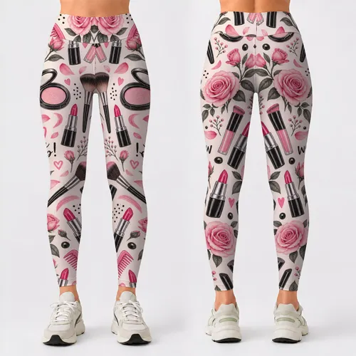 Rose And Lipstick Beauty Icons For Glamorous Gym Days And Everyday Confidence Wear Leggings