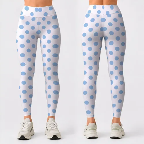Blue and White Polka Dots for Yoga, Pilates and Everyday Casual Style for Women Leggings