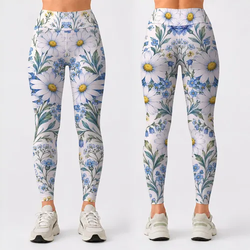 Blue Daisy Blooms for Cozy Autumn Winter Lounging and Relaxed Everyday Style Leggings