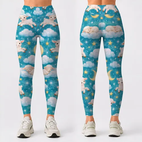 Sleepy Sheep Among Clouds for Dreamy Everyday Style for Relaxed Weekend Wear Women Leggings