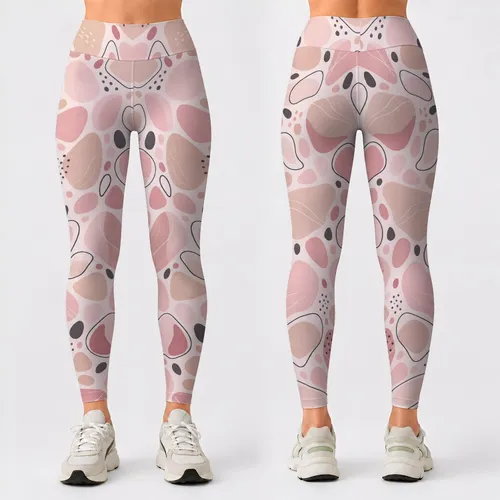 Soft Pink Organic Geometric Shapes for Studio Fitness and Everyday Activewear for Women Leggings