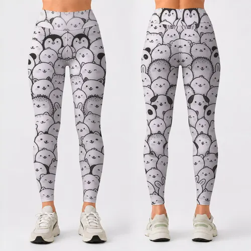 Whimsical Round-Faced Doodles for Playful Studio Sessions and Everyday Movement Leggings