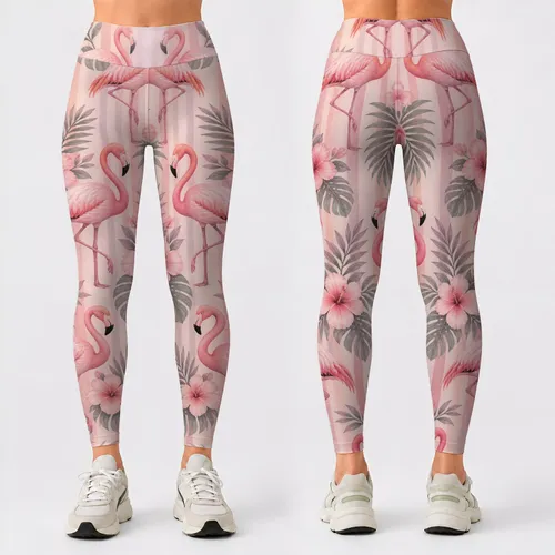 Blush Flamingo Stripes for Pilates, Travel, and Everyday Resort Style Leggings
