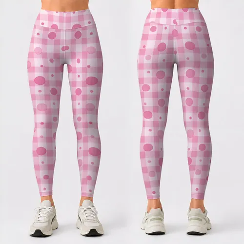 Pink Polka Dots And Blush Gingham For Yoga, Pilates And Everyday Wear Leggings