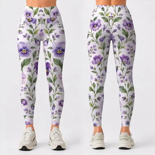 Violet Meadow Blossoms for Yoga, Pilates, and Fresh Everyday Activewear Styling Leggings