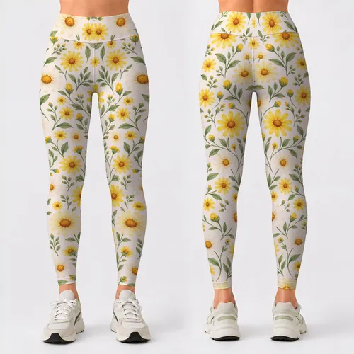 Golden Daisy Blooms for Spring Fitness and Everyday Activewear Style Leggings