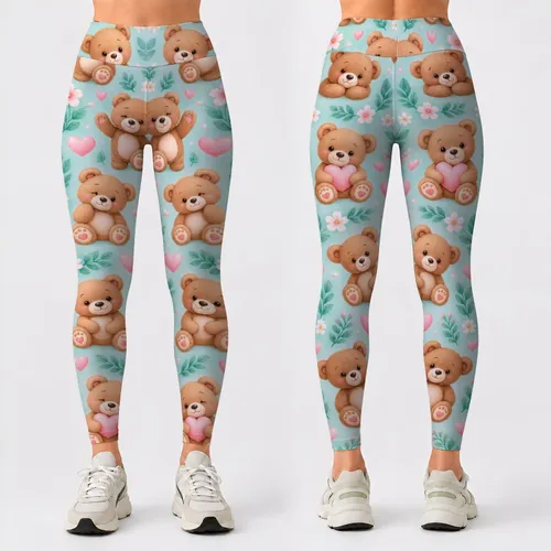 Sweet Teddy Bears and Pink Hearts for Cozy Everyday Comfort and Cheerful Casual Style Leggings