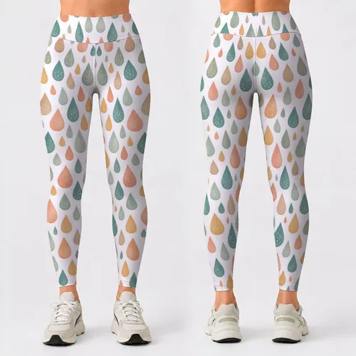 Pastel Raindrops for Rainy Day Yoga, Weekend Walks and Everyday Colorful Style Leggings