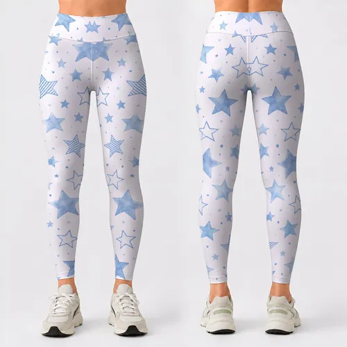 Blue White Stars for Yoga, Pilates, and Everyday Casual Wear Leggings