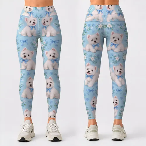 Fluffy White Puppy Companions for Playful Everyday Style and Cheerful Dog Lover Gifts Leggings
