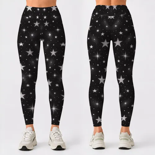 Monochrome Starry Night Motifs for Studio Training and Everyday Activewear Style Leggings