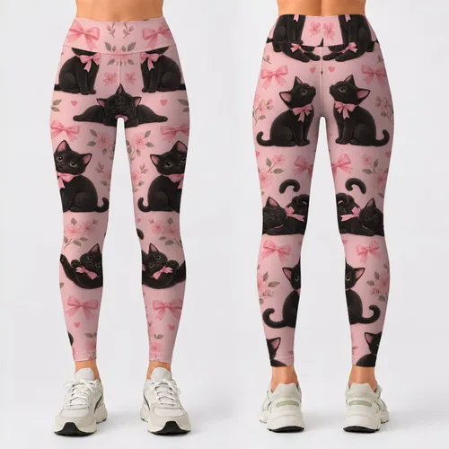 Whimsical Black Cats And Pink Bows For Cozy Weekends And Everyday Wear Cat Lovers Leggings