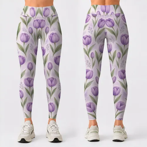 Purple Tulip Blooms for Spring Garden Strolls and Everyday Comfort Leggings