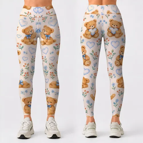 Teddy Bears and Hearts for Cozy Everyday Comfort and Sweet Casual Style Leggings