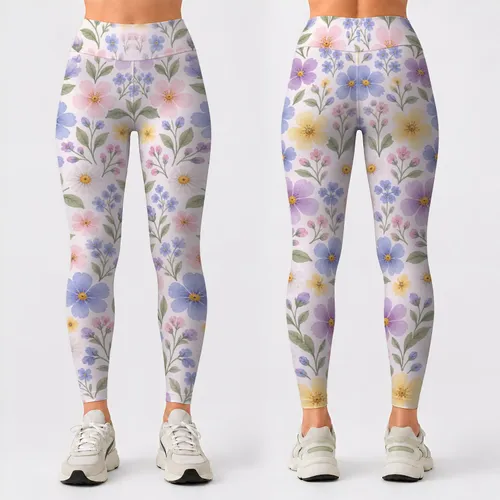 Pastel Daisy Blooms in Lavender and Butter Yellow for Yoga, Pilates, and Everyday Fitness Leggings