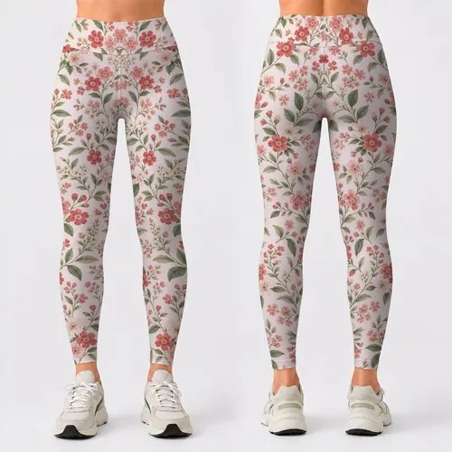 Tiny Coral Wildflowers for Yoga, Fitness, and Everyday Activewear Leggings