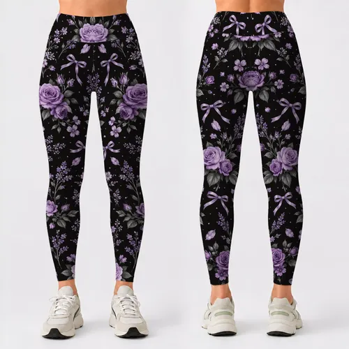 Lavender Rose And Bow Motifs For Cozy Winter Lounging And Everyday Warmth At Home Leggings