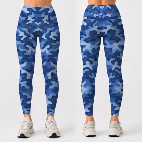 Blue Camo Motif for Yoga, Pilates, Gym Training and Everyday Activewear Leggings