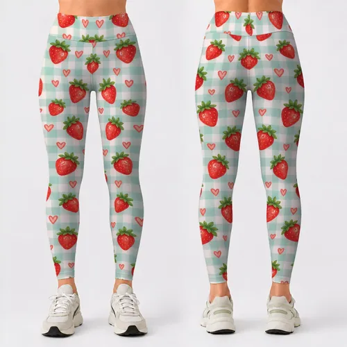 Strawberry Heart Gingham for Sweet Summer Fitness and Everyday Style Leggings