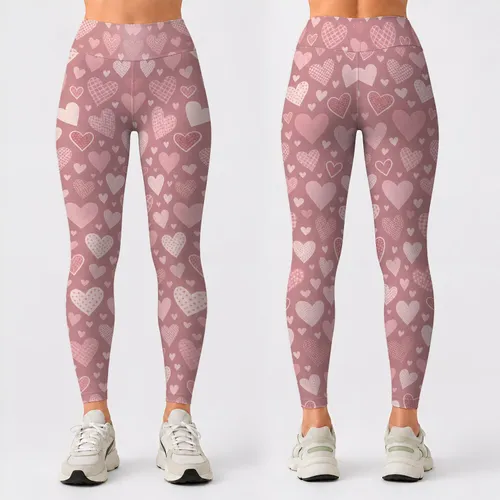 Soft Blush and Ivory Heart Motifs for Yoga, Pilates and Everyday Activewear Style Leggings