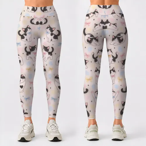 Playful Pastel Kittens and Bows for Gym Days and Everyday Adventures Leggings