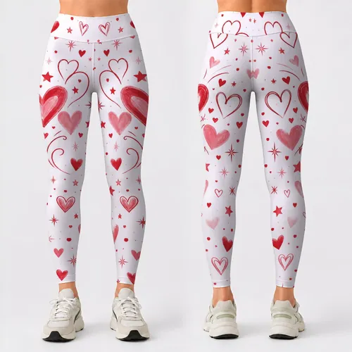 Red Hearts and Stars for Playful Yoga Sessions, Running, and Everyday Fitness Style Leggings